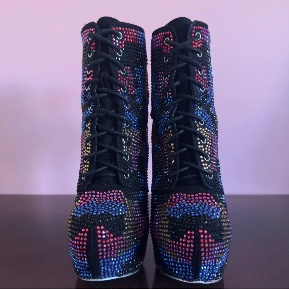 Shiekh Platform High Heel Rhinestone Ankle Boots Size 7 - Picture 3 of 11